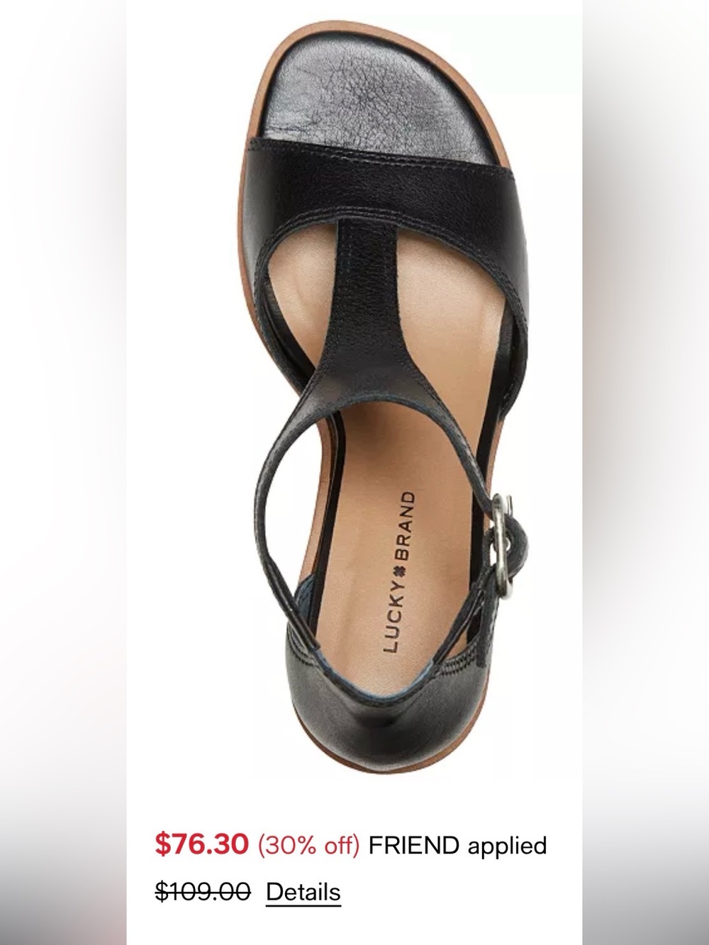 Lucky Brand Black Leather Sabeni T-Strap Buckle Block Heel City Sandals
